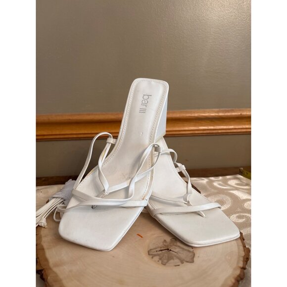 Bar III White Square Toe Strappy Sandals Lace-Up Design & Geometric Heels Chunky - Picture 1 of 7